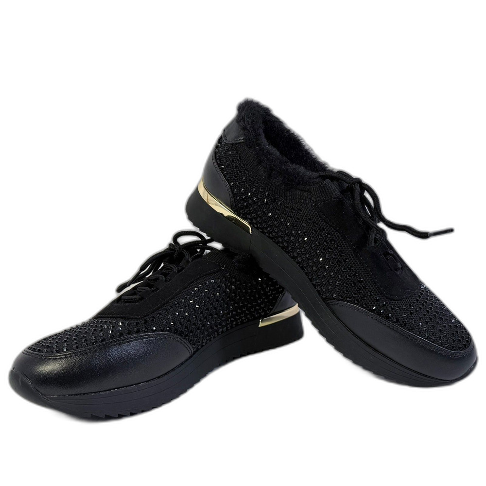 Kenneth Cole Reaction Cari Faux Fur Jewel Jogger Sneaker Black NWOT Women 8 Glam
